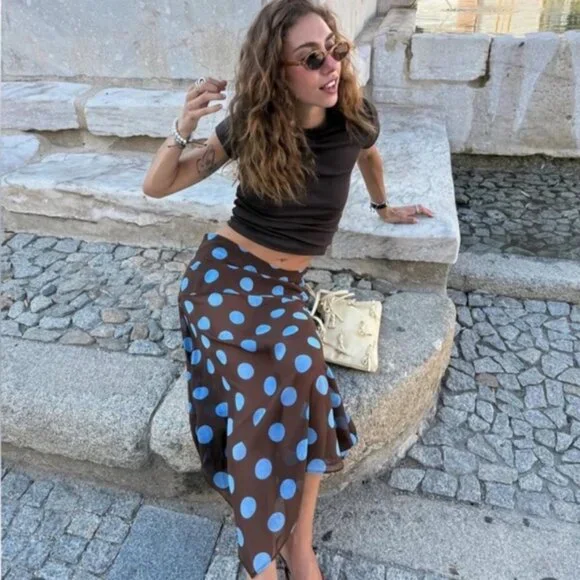 NWT Zara Polka Dot Asymmetric Skirt